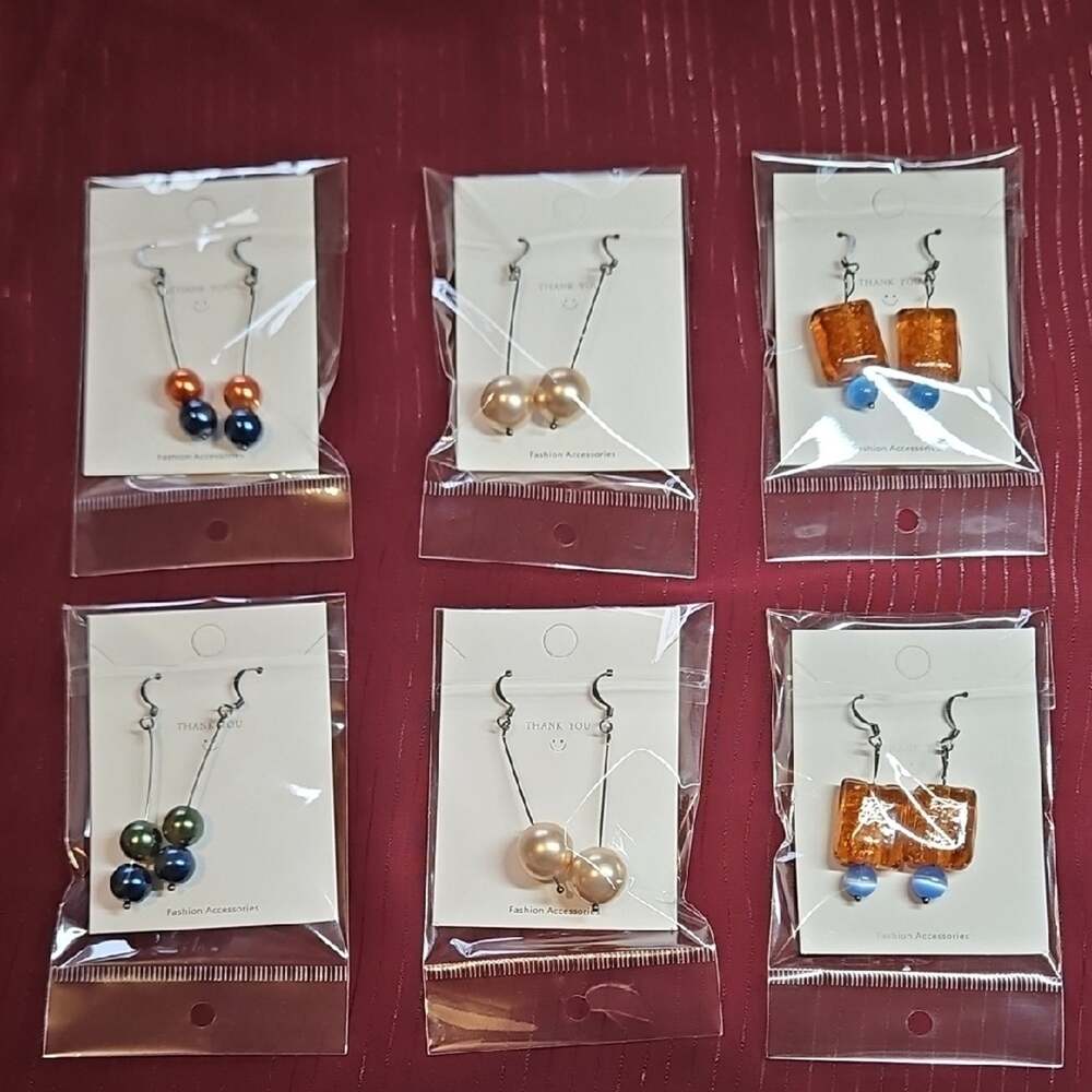 Handmade Orange and Blue Earrings Set with Unique Designs